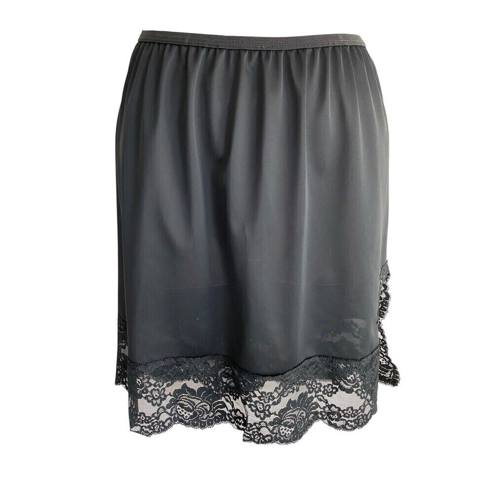 Vintage Vanity Fair Half Slip Womens XS Black Nylon Lace Pillow Tab Made in USA